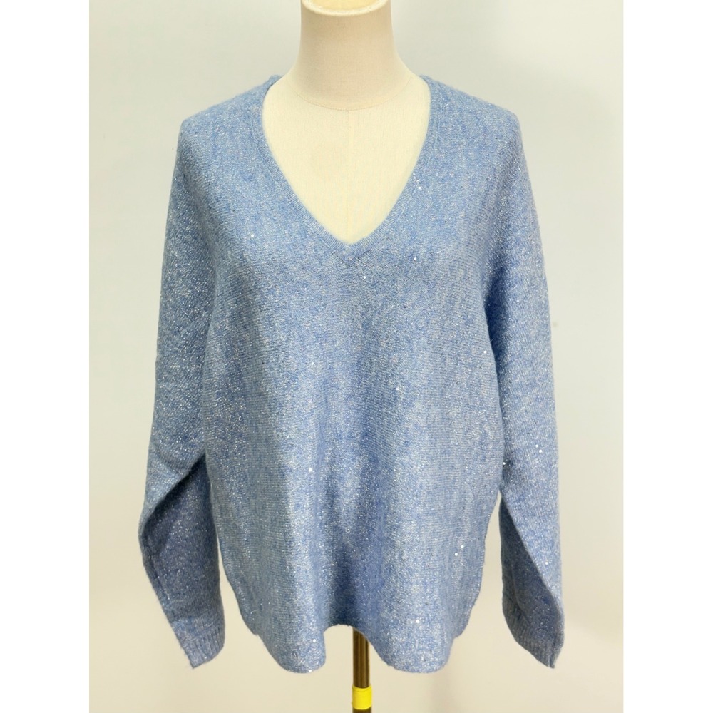 Lilly Pulitzer Savette Sequin Sweater Blue Peri Metallic V-Neck NWT Large 009312